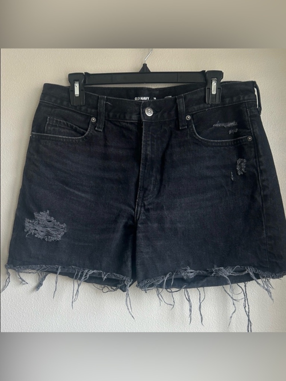 Old Navy Women's Black Denim Frayed Hem Shorts Size 10